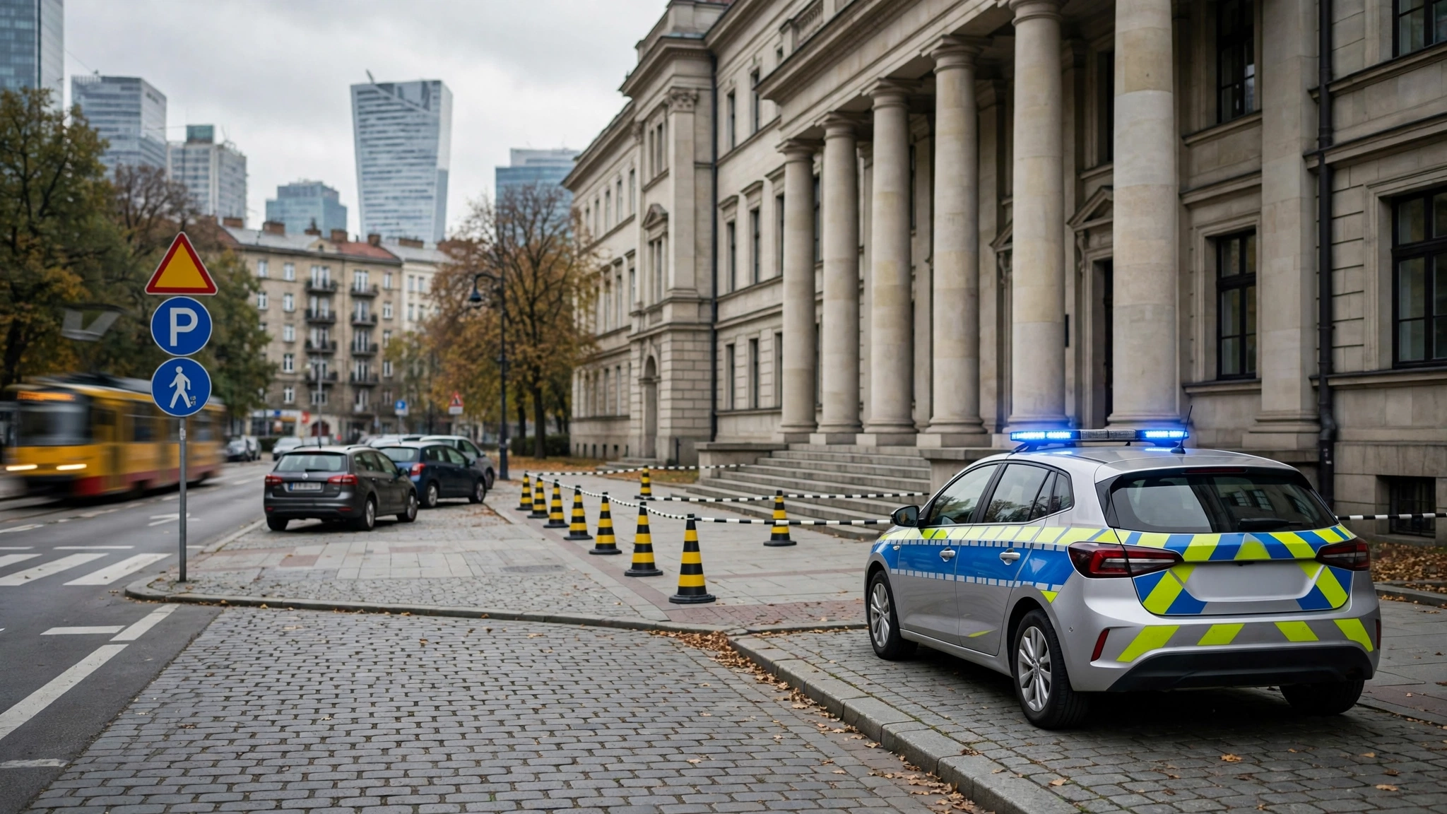 Interwencja policji przed budynkiem ministerstw przy Nowym Świecie w Warszawie