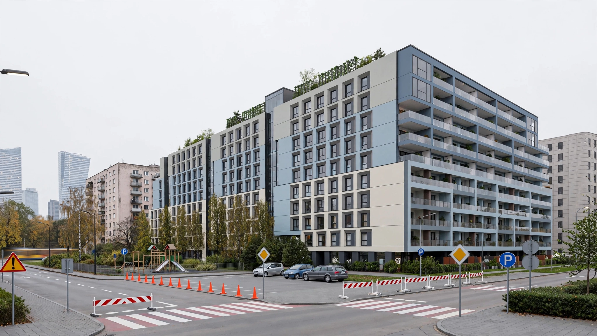 Blok mieszkalny osiedla Modern Mokotów w Warszawie przy ulicy Wołoskiej