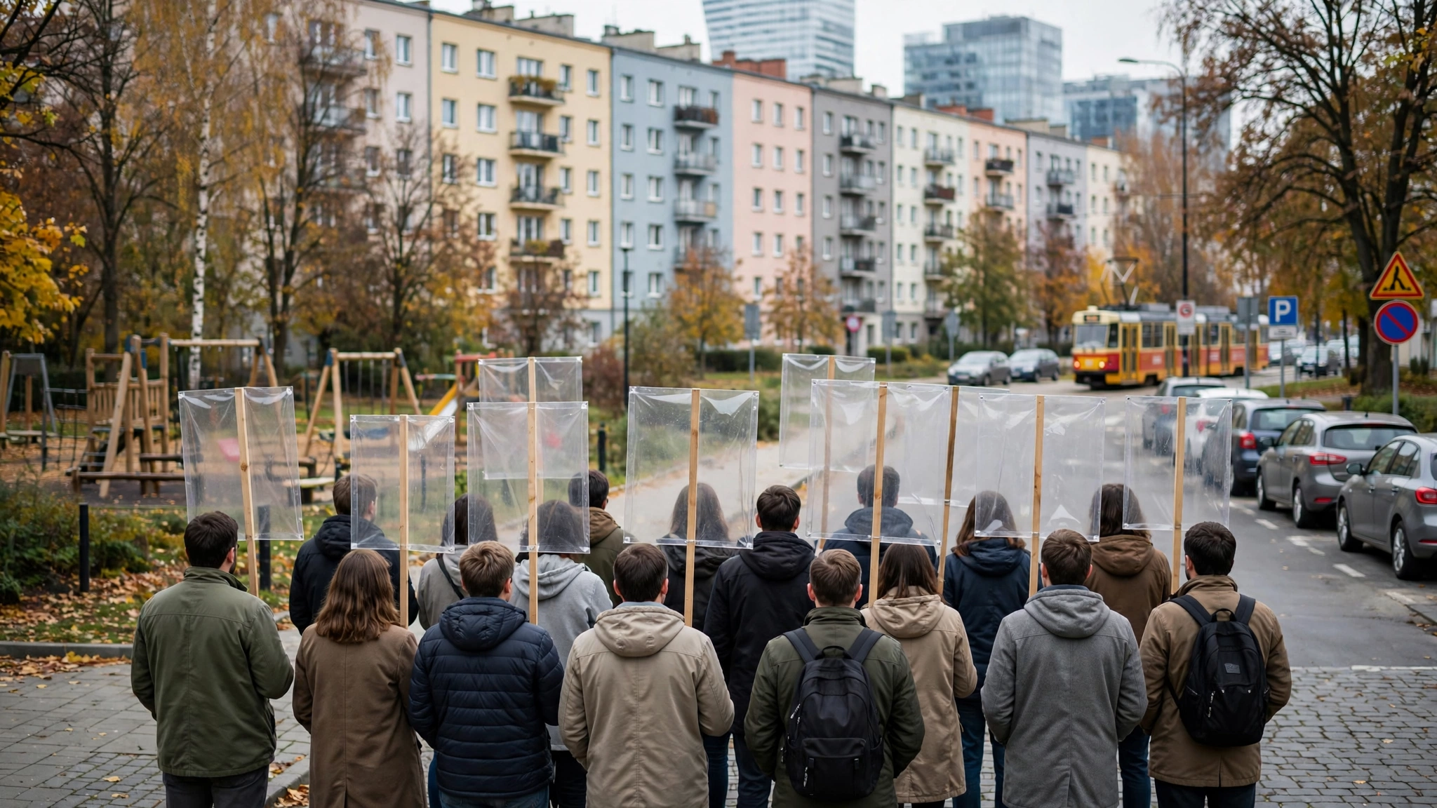 Transparenty mieszkańców na proteście przeciwko budowie centrum danych w Piasecznie