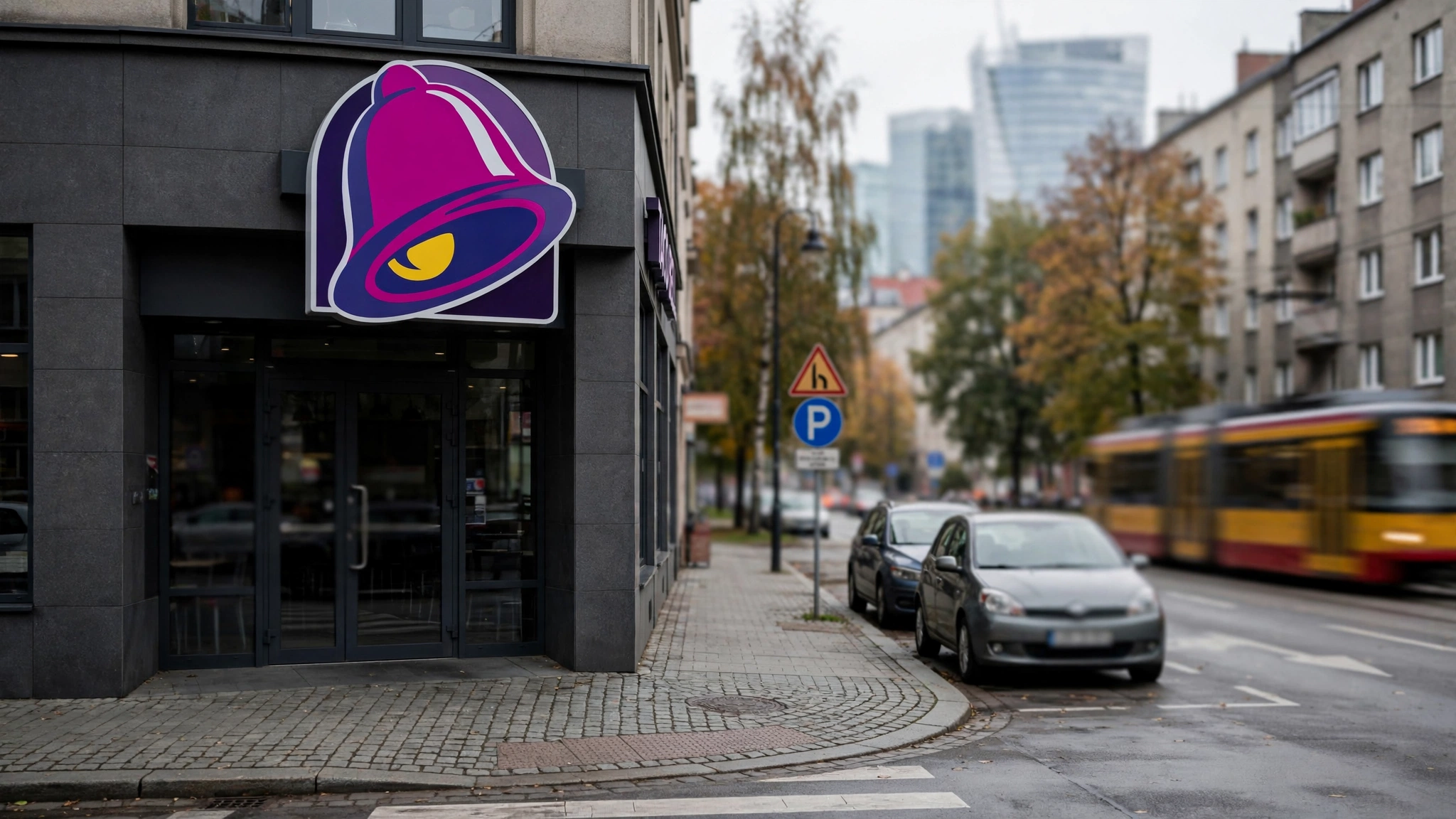 Logo sieci Taco Bell na fasadzie restauracji