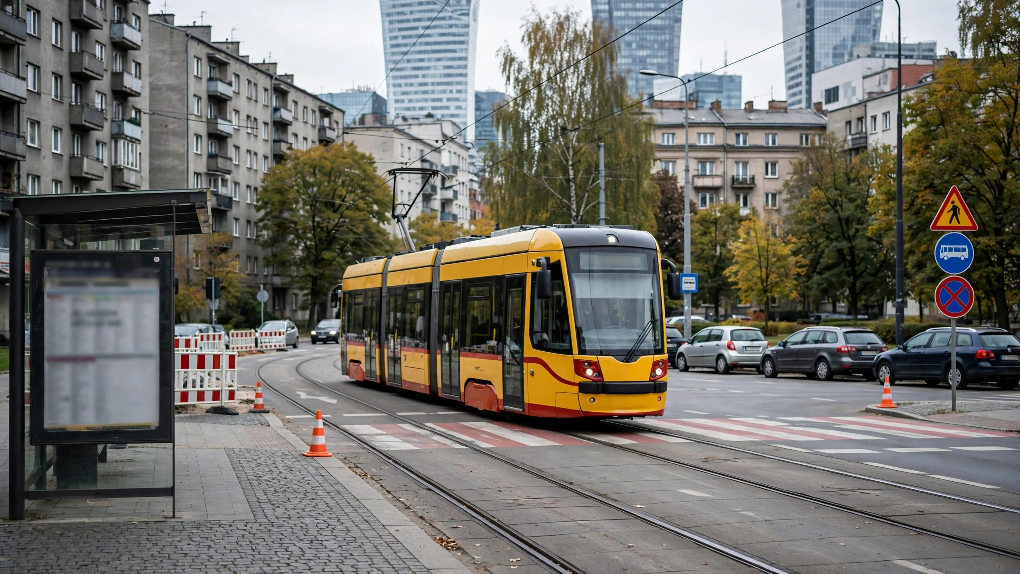 Tramwaj na Al. Niepodległości w Warszawie w rejonie skrzyżowania z ul. Nowowiejską