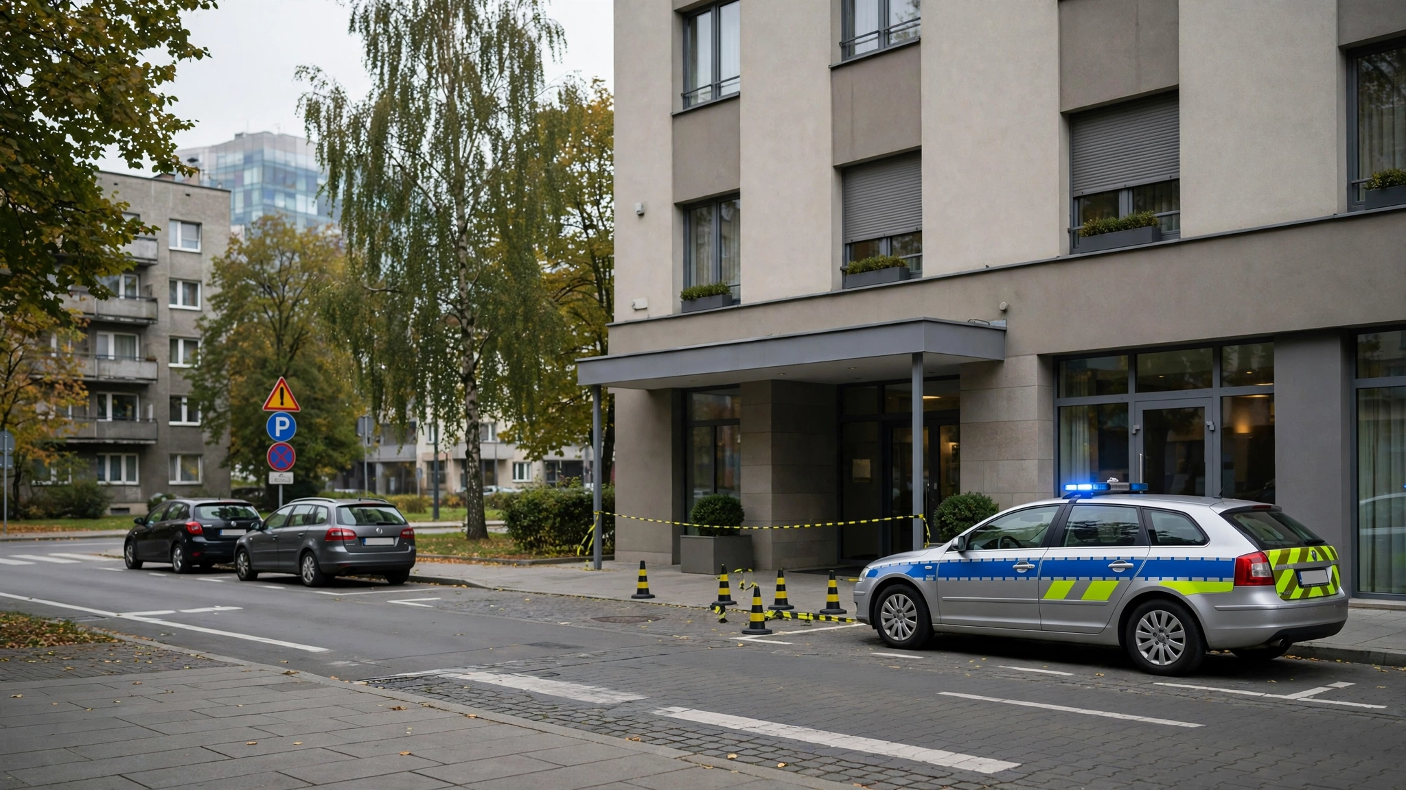 Fasada hotelu w warszawskiej dzielnicy Wawer, miejsce interwencji policji